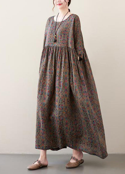 Coffee Oversized Print Exra Large Hem Cotton Dress Summer
