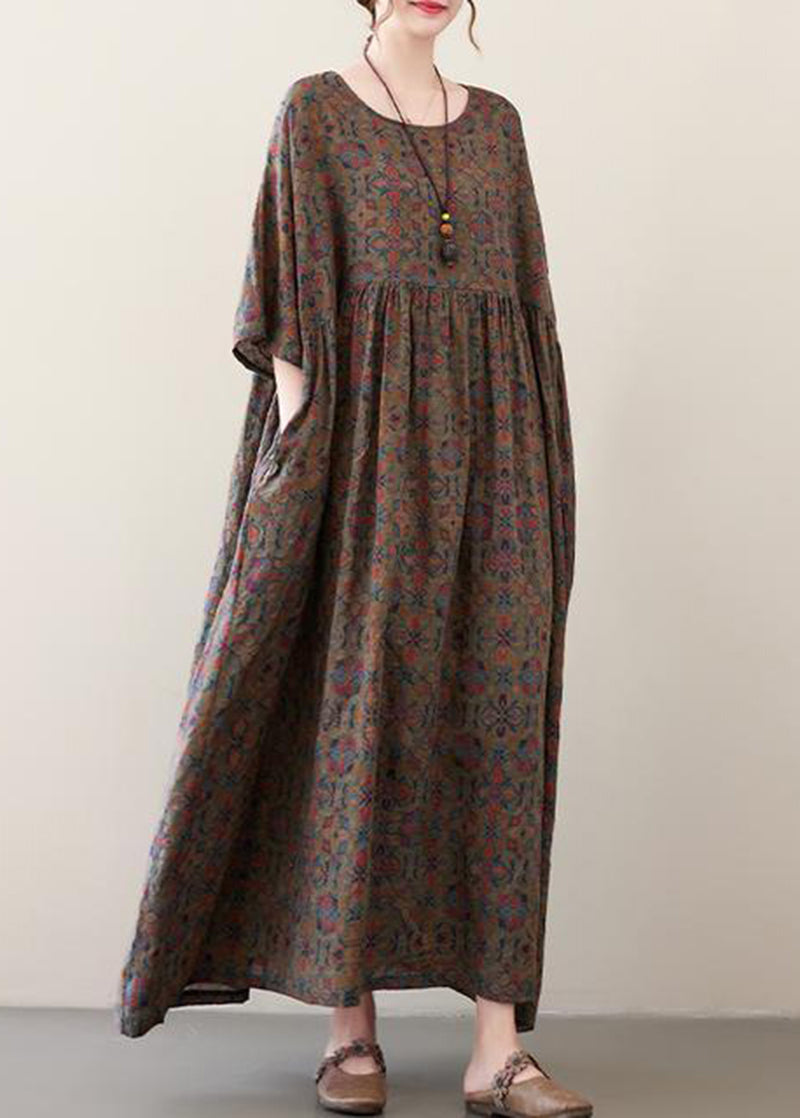 Coffee Oversized Print Exra Large Hem Cotton Dress Summer