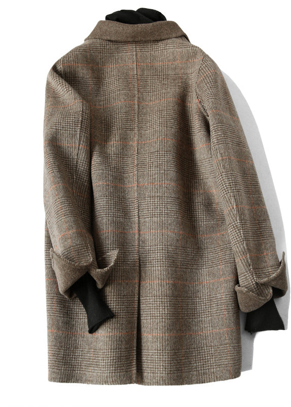 Chocolate Peter Pan Collar Plaid Woolen Coats Spring