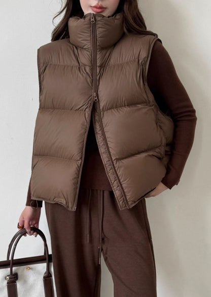 Coffee Stand Collar Zip Up Duck Down Waistcoat Sleeveless