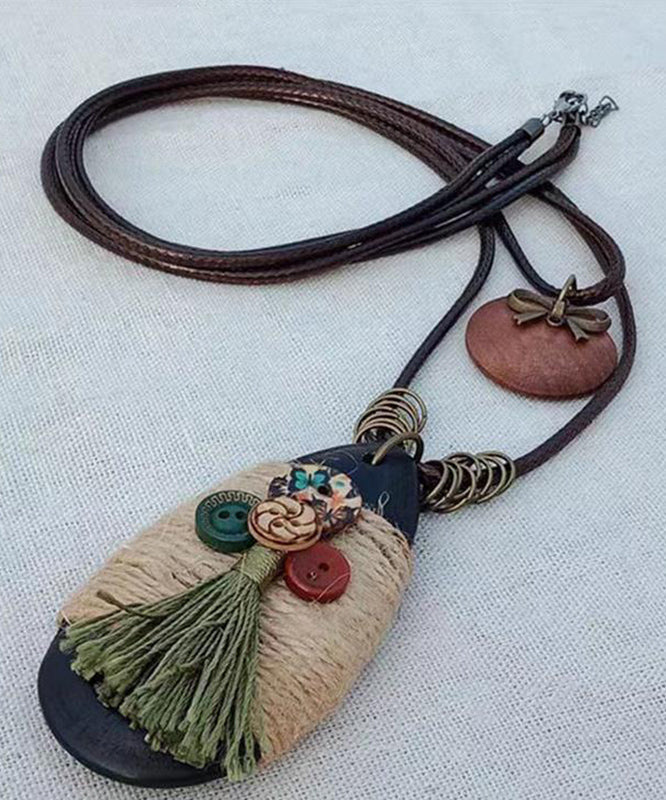 Coffee Weaving Water Drop Sweater Pendant Necklace