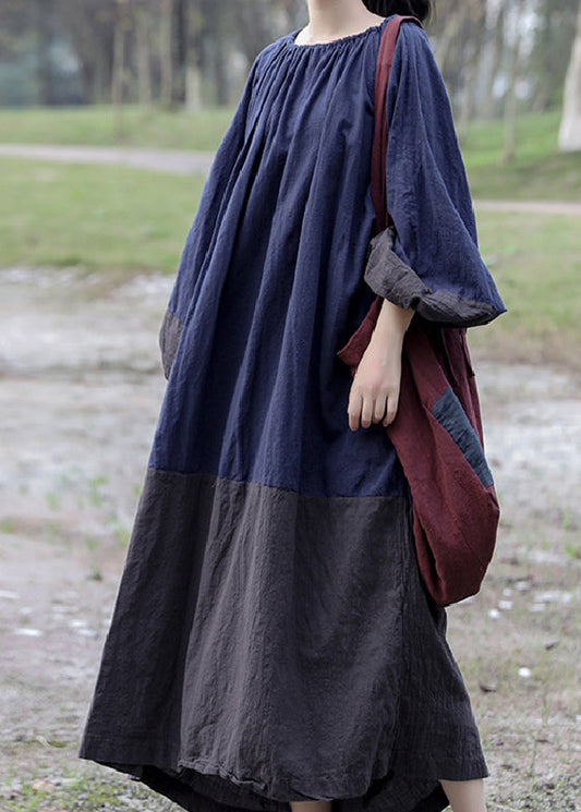 Colorblock Cinched Patchwork Maxi Dresses Long Sleeve