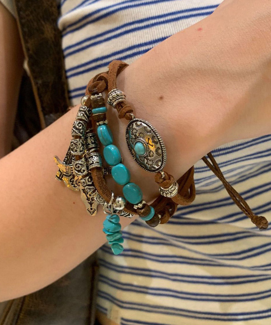Colorblock Leather Beading Multi-layer Charm Bracelet