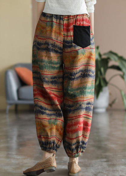 Colorblock Elastic Waist Pockets Patchwork Print Lantern Pants Spring