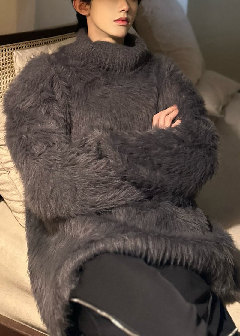 Dark Gray Turtleneck Cozy Ma Hai Mao Sweater Tops Winter