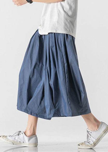 Dark Red Pockets Elastic Waist Lantern Pants