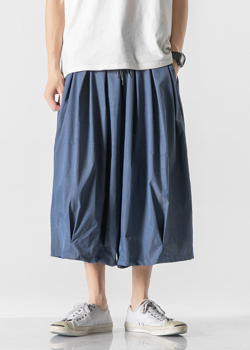 Dark Red Pockets Elastic Waist Lantern Pants