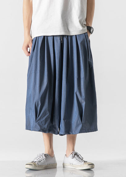 Dark Red Pockets Elastic Waist Lantern Pants