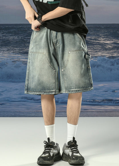 Denim Blue Lace Up Pockets Shorts Summer