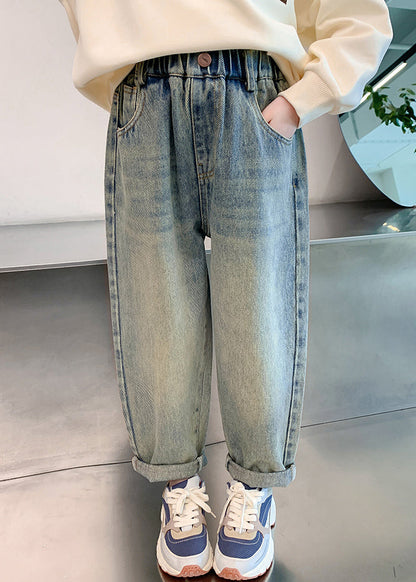 Denim Blue Patchwork Harem Kids Harem Pants Spring