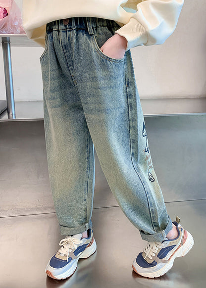 Denim Blue Patchwork Harem Kids Harem Pants Spring