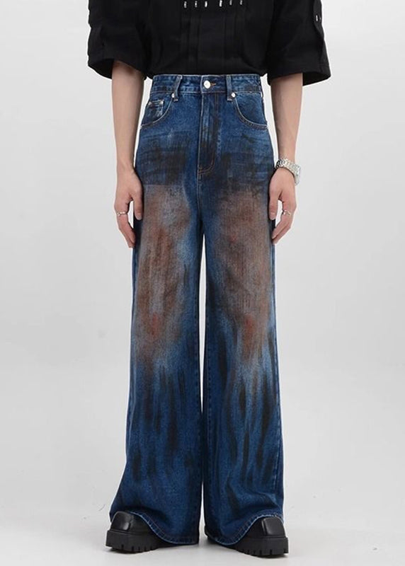 Denim Blue Patchwork High Waist Pants
