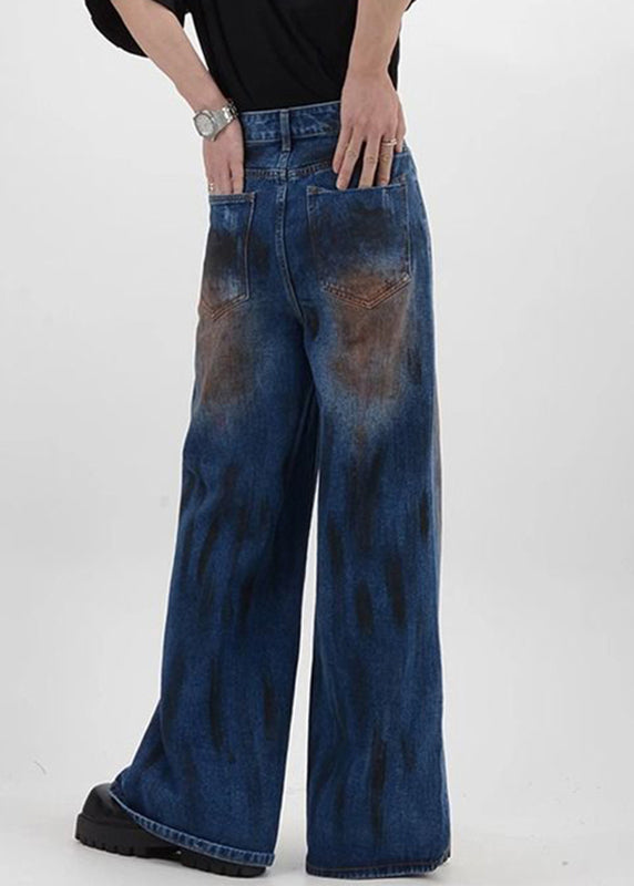 Denim Blue Patchwork High Waist Pants