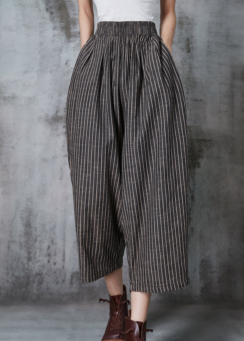 Dull Grey Oversized Striped Linen Harem Pants Summer