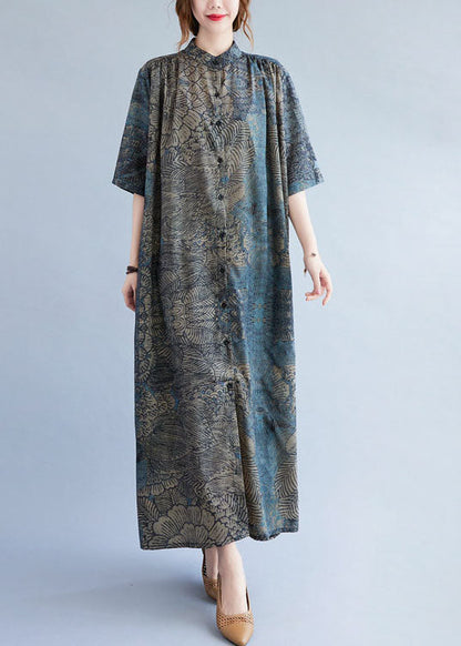 Stand Collar Patchwork Cotton Shirts Dresses Summer