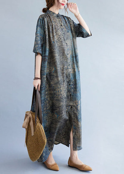 Stand Collar Patchwork Cotton Shirts Dresses Summer