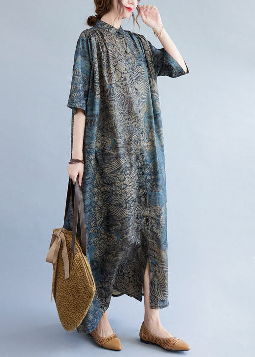 Stand Collar Patchwork Cotton Shirts Dresses Summer