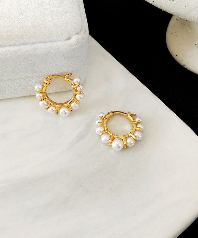 Gold Patchwork Copper Pearl Hoop Earrings