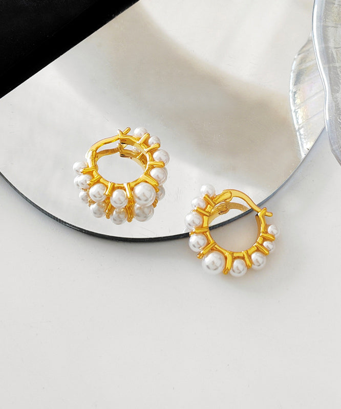 Gold Patchwork Copper Pearl Hoop Earrings