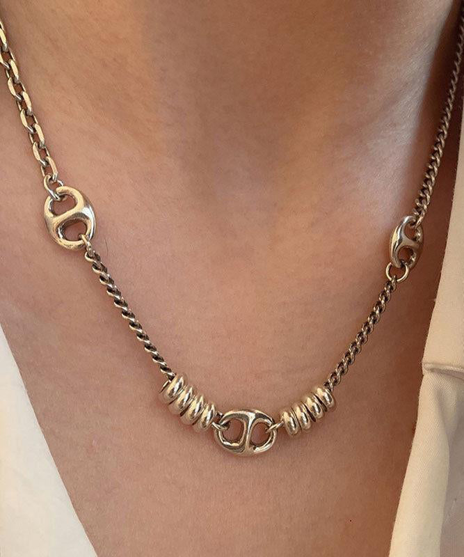 Gold Stainless Steel Chain Linked Patchwork Pendant Necklace Po005