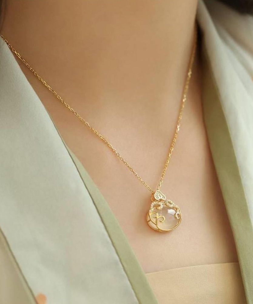 Gold Sterling Silver Overgild Zircon Jade Pendant Necklace Wf011