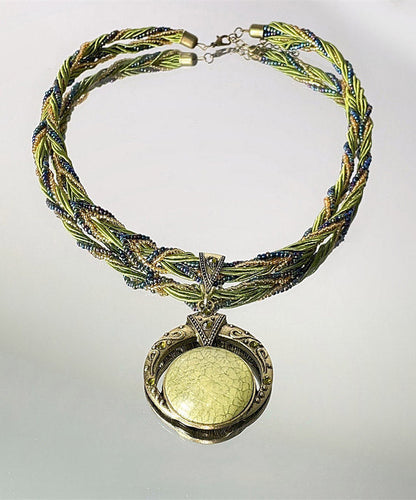 Green Acrylic Alloy Weave Beading Pendant Necklace