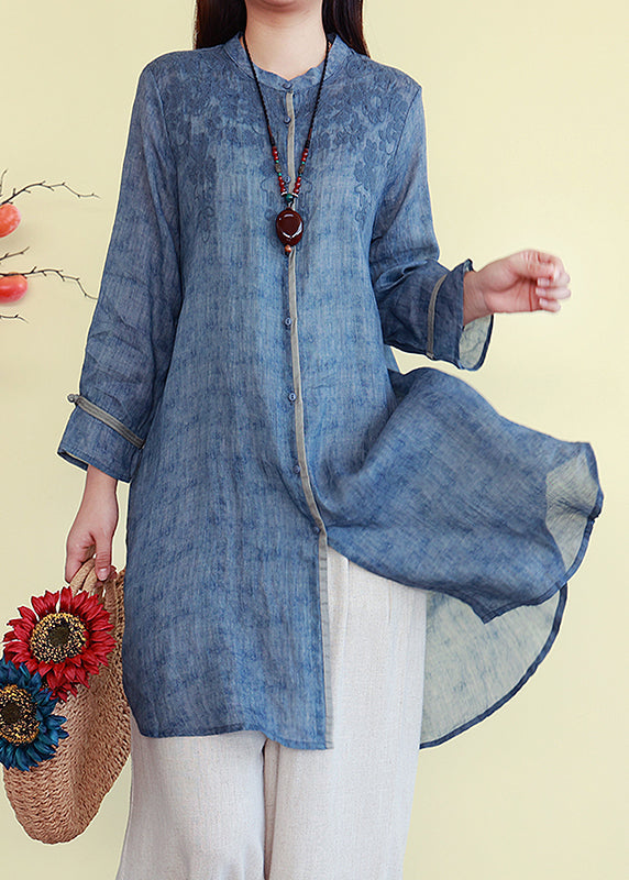 Vintage Green Button Thin Patchwork Linen Blouses