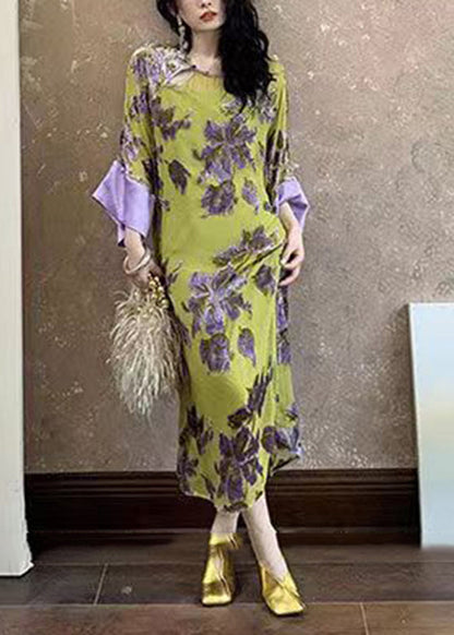 Green Printing Patchwork Chiffon Long Dress Spring