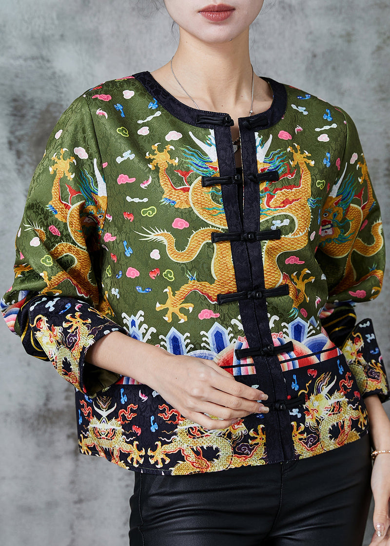 Green Embroidered Patchwork Silk Coat Spring