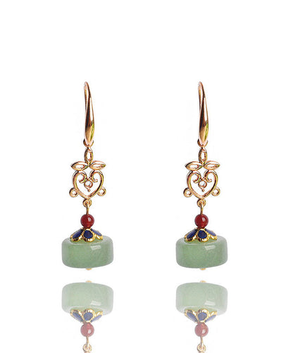 Green Fine Jade Original Design 14k Gold Drop Earrings