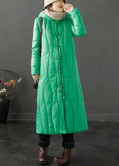 Green Hooded Tasseled Chinese Button Cotton Coats Winter