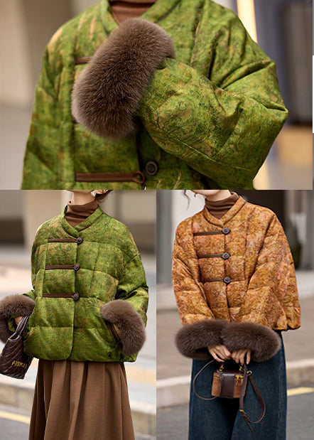 Green Oversized Patchwork Fox Fur Duck Down Down Coat Winter