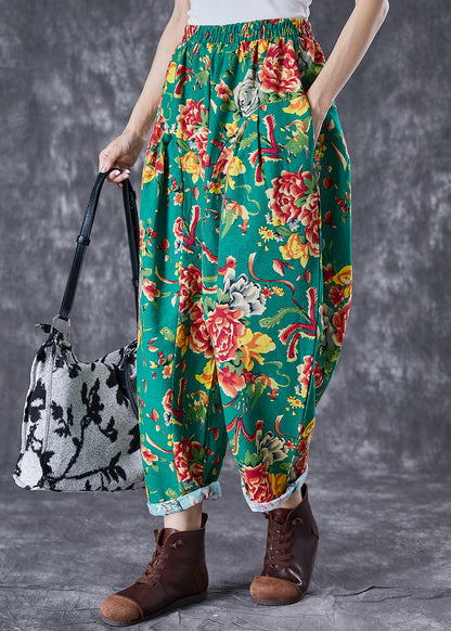 Green Oversized Print Cotton Harem Pants Summer
