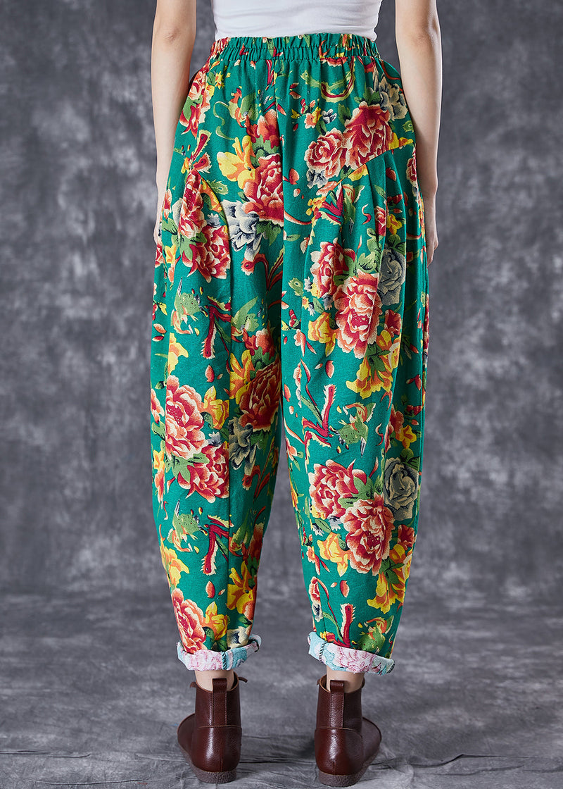 Green Oversized Print Cotton Harem Pants Summer