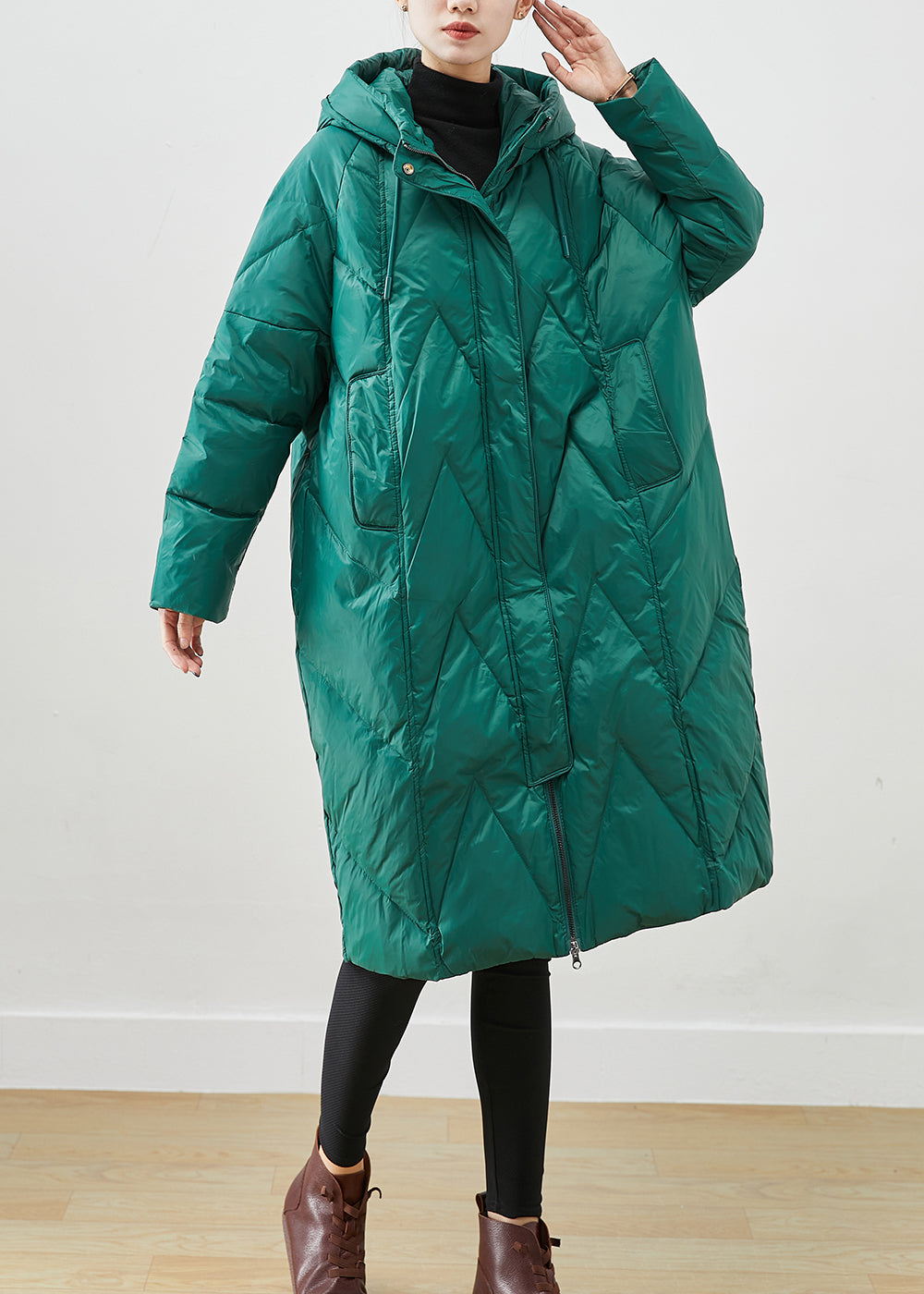 Green Oversized Thick Fine Cotton Filled Puffers Jackets Winter