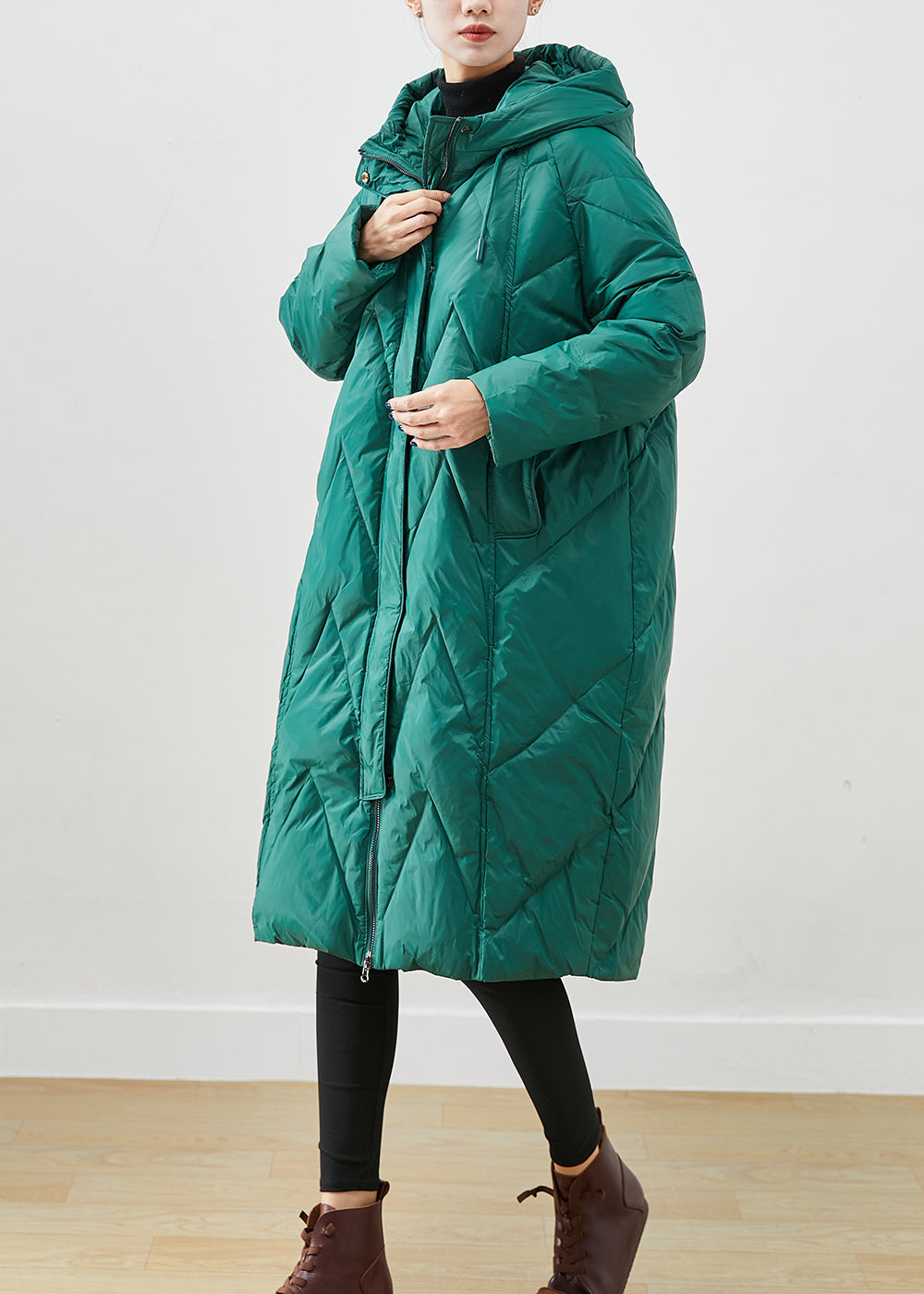 Green Oversized Thick Fine Cotton Filled Puffers Jackets Winter