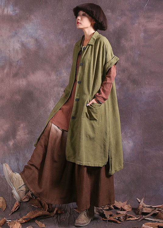 Green Peter Pan Collar Button Cotton Coat Short Sleeve