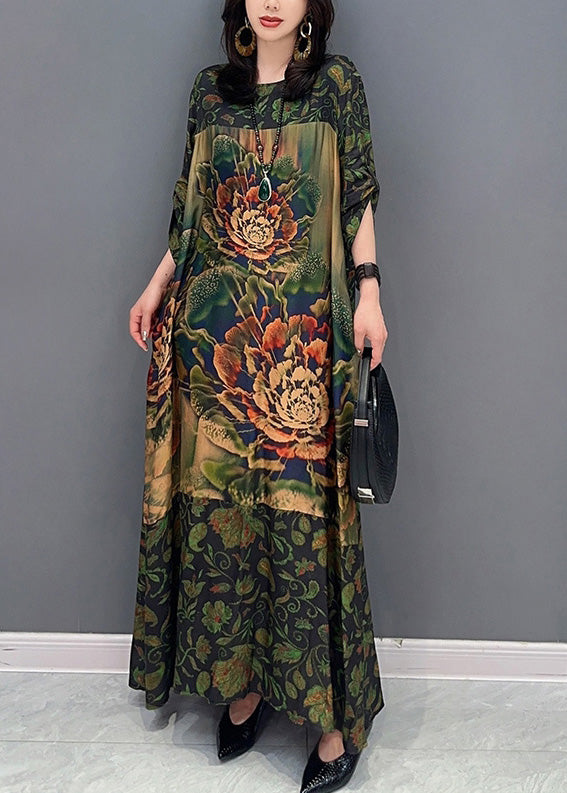 Green Print Cozy Maxi Dress Spring