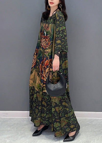 Green Print Cozy Maxi Dress Spring