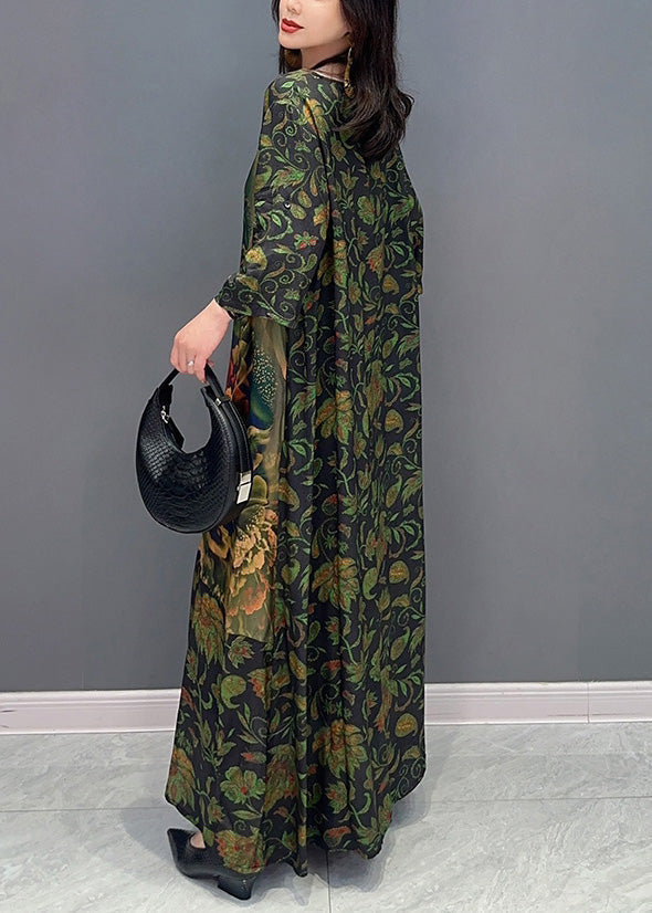 Green Print Cozy Maxi Dress Spring