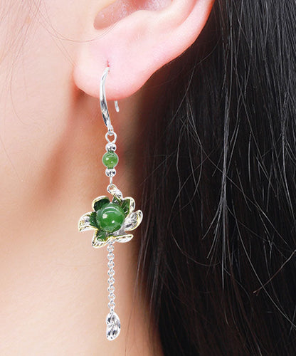 Green Sterling Silver Jade Drop Earrings
