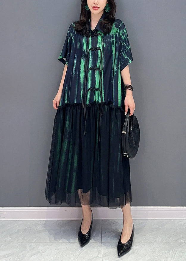Green Tasseled Ruffled Tulle Patchwork Cotton Dresses Summer