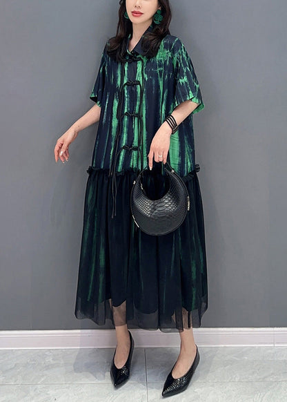 Green Tasseled Ruffled Tulle Patchwork Cotton Dresses Summer