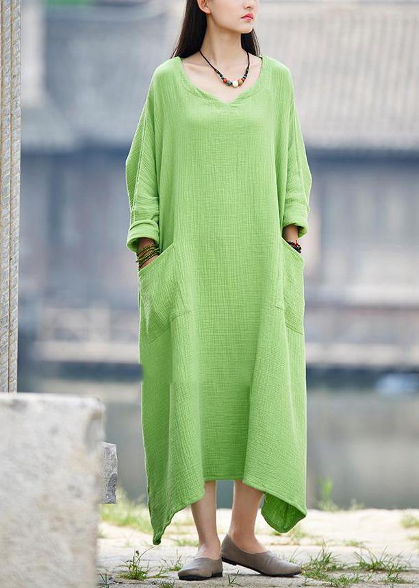 Green V Neck Dress Patchwork Batwing Sleeve Spring Dresses