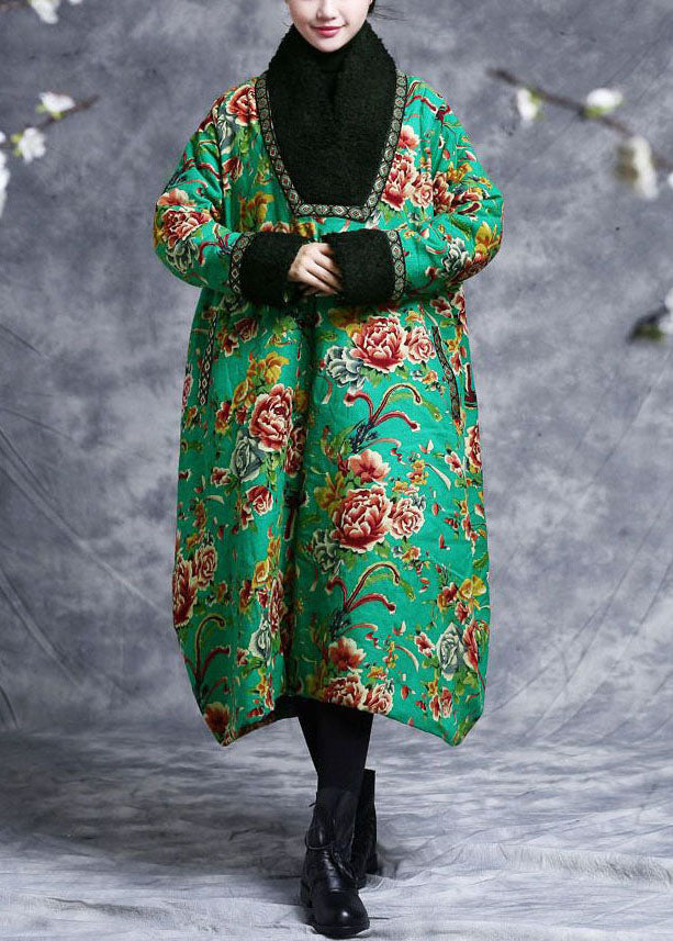 Green V Neck Patchwork Teddy Faux Fur Fine Cotton Filled Dress Caftan Winter