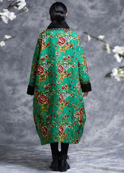 Green V Neck Patchwork Teddy Faux Fur Fine Cotton Filled Dress Caftan Winter