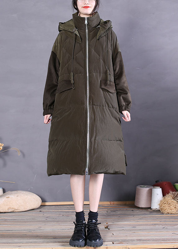 Green Zip Up Fine Duck Down Puffer Coat Winter