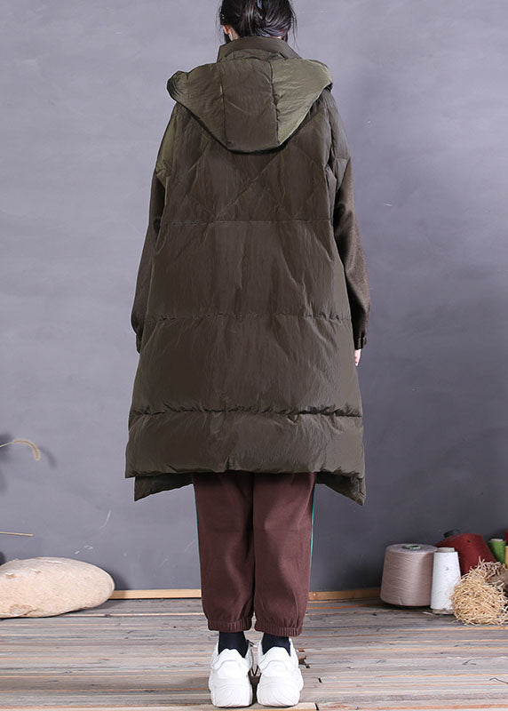 Green Zip Up Fine Duck Down Puffer Coat Winter