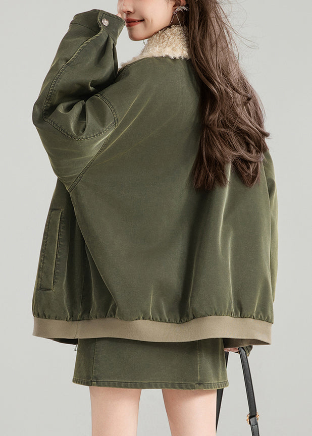 Green Zippered Pockets Patchwork Parka Spring