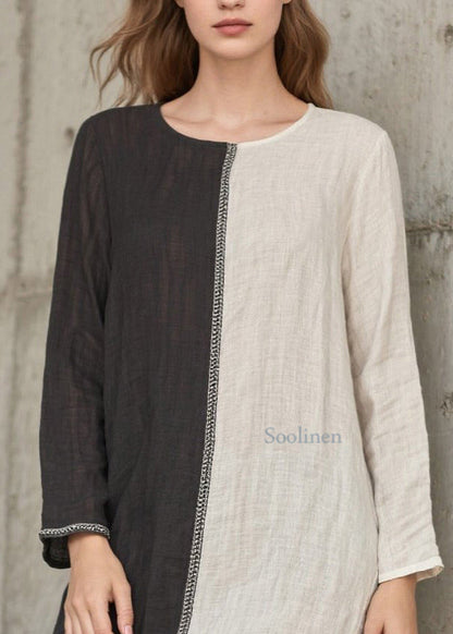 Grey Asymmetrical Patchwork Side Open Cotton Vacation Dresses Spring